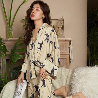 Leopard Dreams Silk Pajamas Pajamas KittyNook Cat Company Olive Green M
